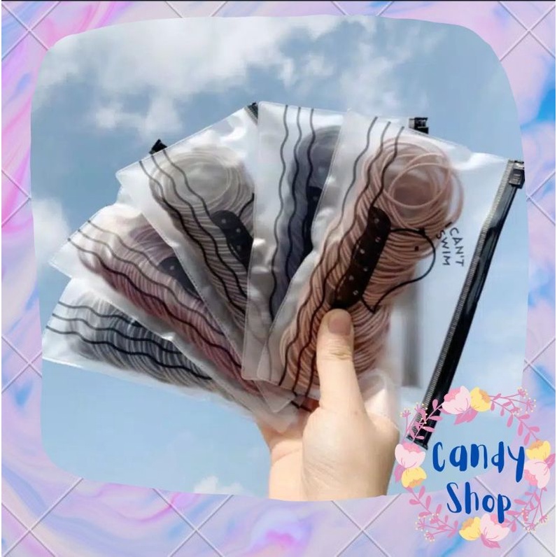 [COD] 100Pcs IKAT RAMBUT KOREA POLOS + POUCH  / KARET RAMBUT MURAH / KARET GELANG 100 pcs