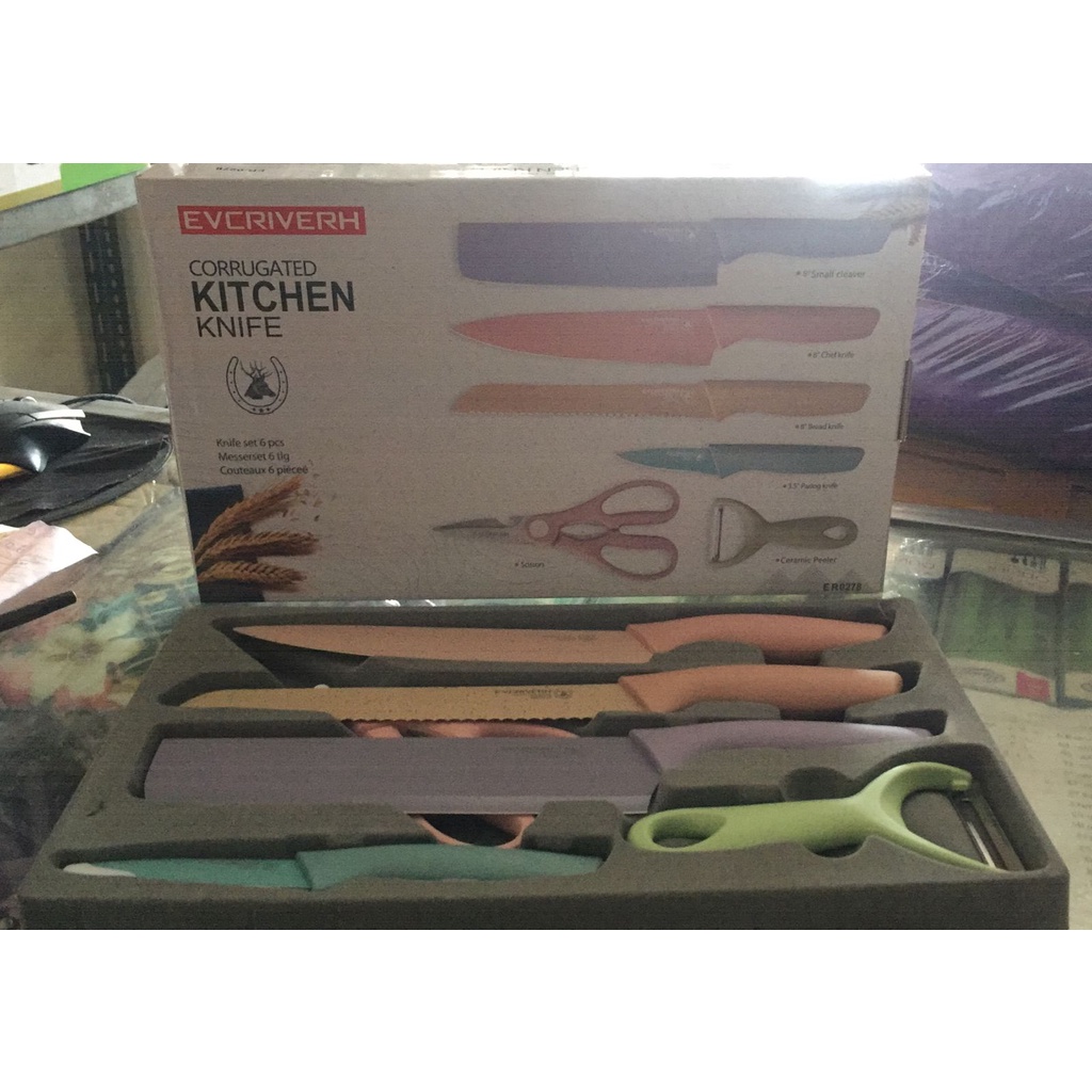 Pisau Set 6IN1 Stainless Dilapis Anti Lengket / Peralatan Masak Pisau