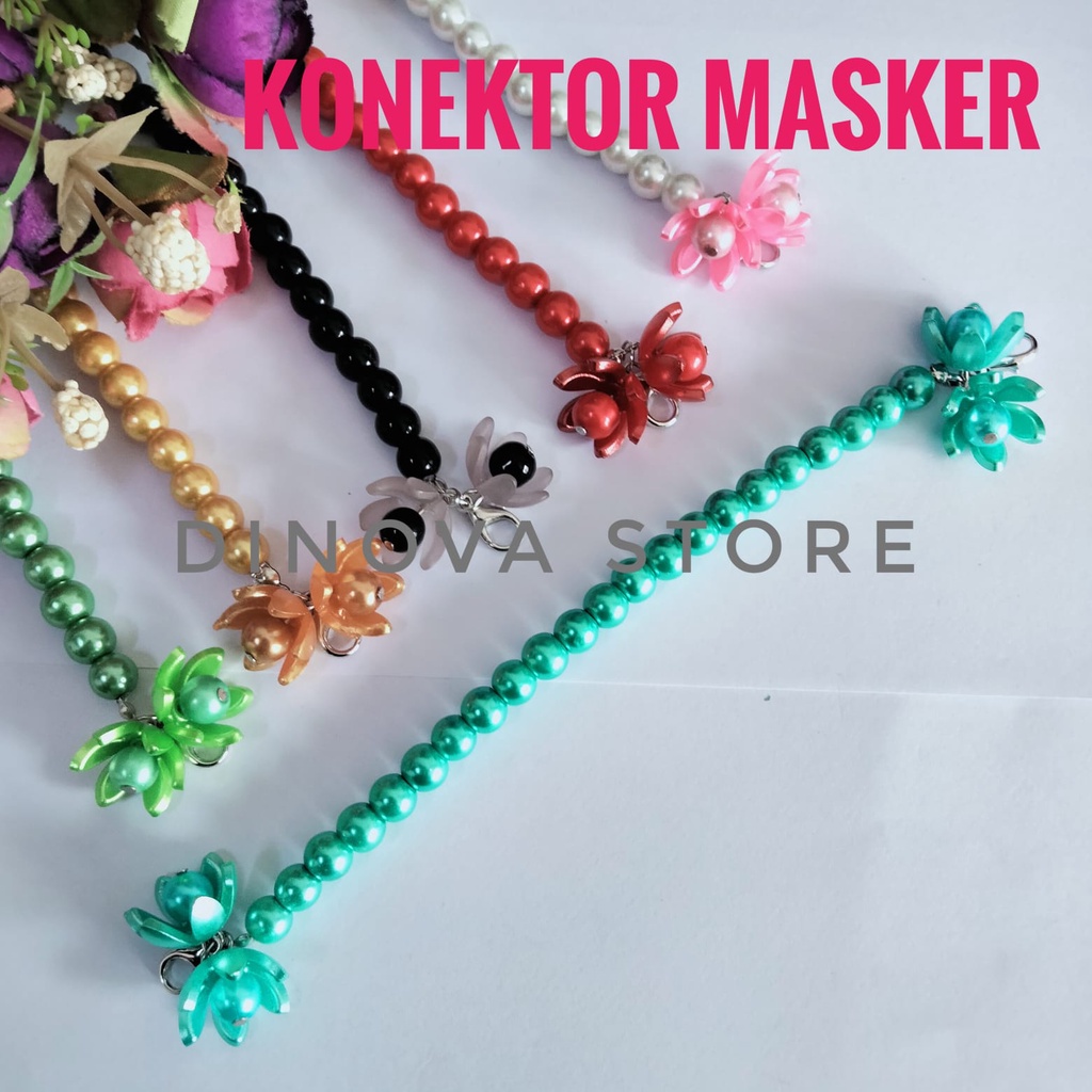 konektor masker mutiara 8m bunga kelopak diujung/strap masker/strap masker hijab/tali masker