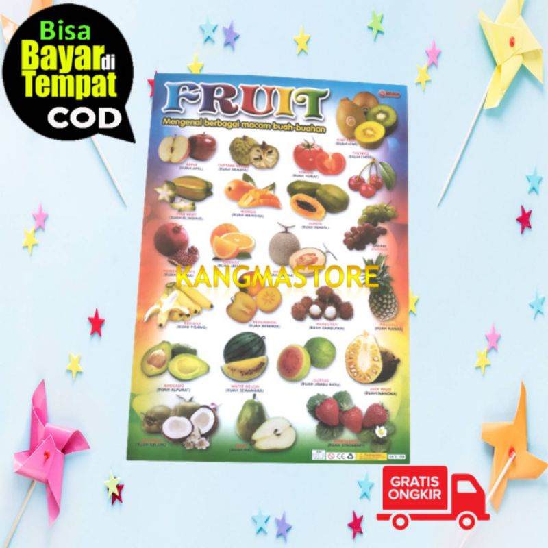 Poster Edukasi Anak Poster Anak Edukasi Poster Dinding Edukasi Belajar Anak Mengenal  Buah buahan