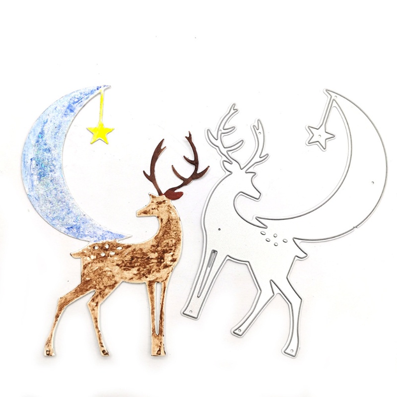 Cetakan Stensil Cutting Dies Motif Rusa Natal Bahan Metal Untuk Scrapbook / Craft DIY