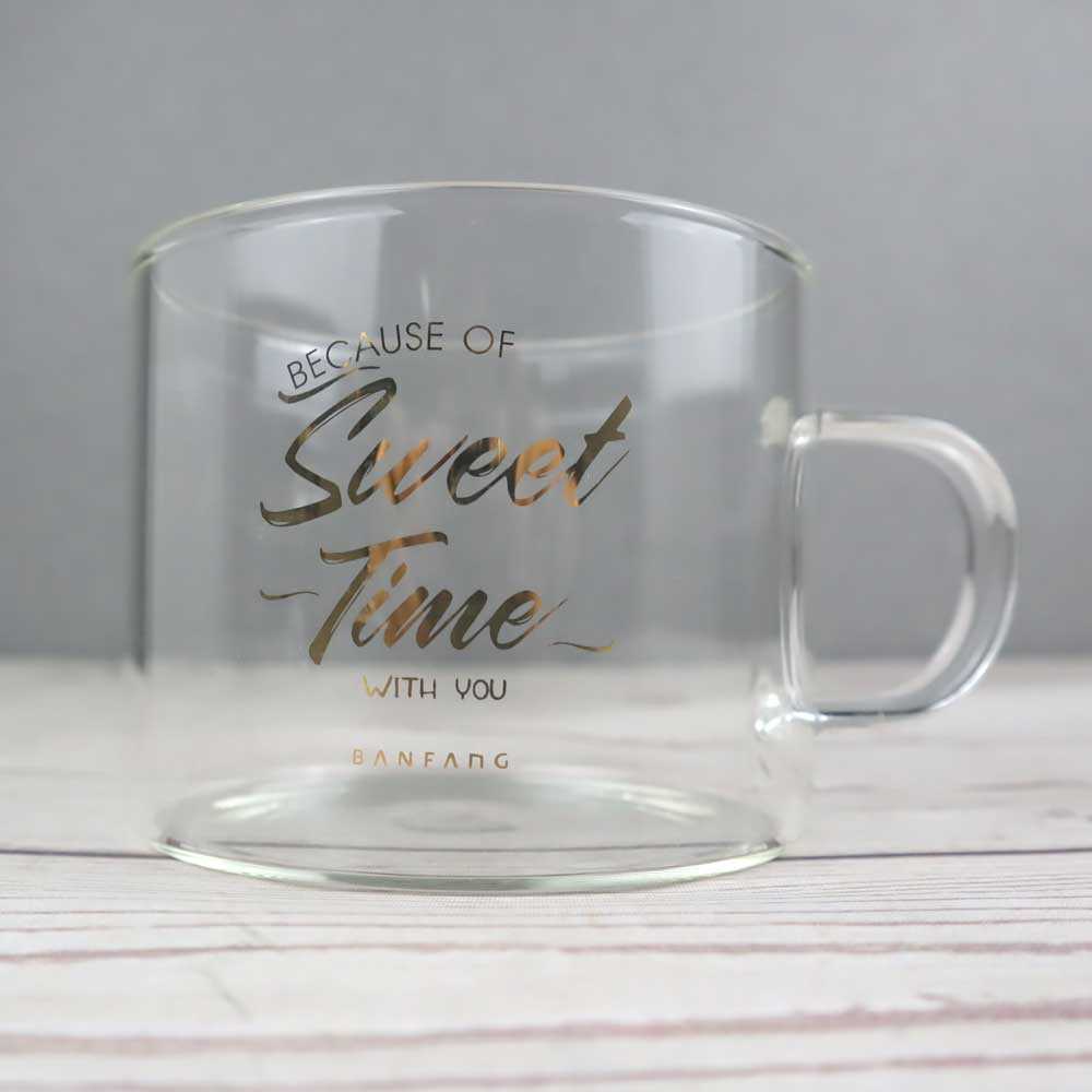 Gelas Cangkir Kopi / Susu Kaca Aesthetic Unik Menarik Glass Coffee Mug Sweet Time Berbagai Macam Tulisan Kata Kata