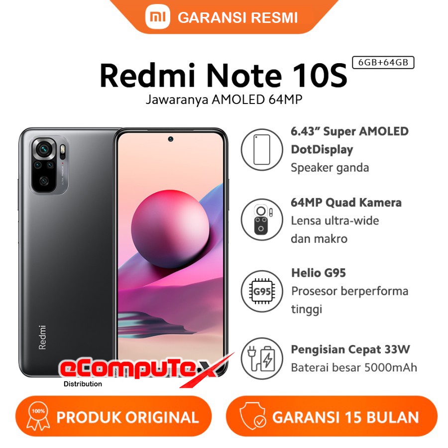 XIAOMI REDMI NOTE 10S NFC RAM 6/64GB XIAOMI REDMI NOTE 10 S 6/64 GB ORIGINAL GARANSI RESMI