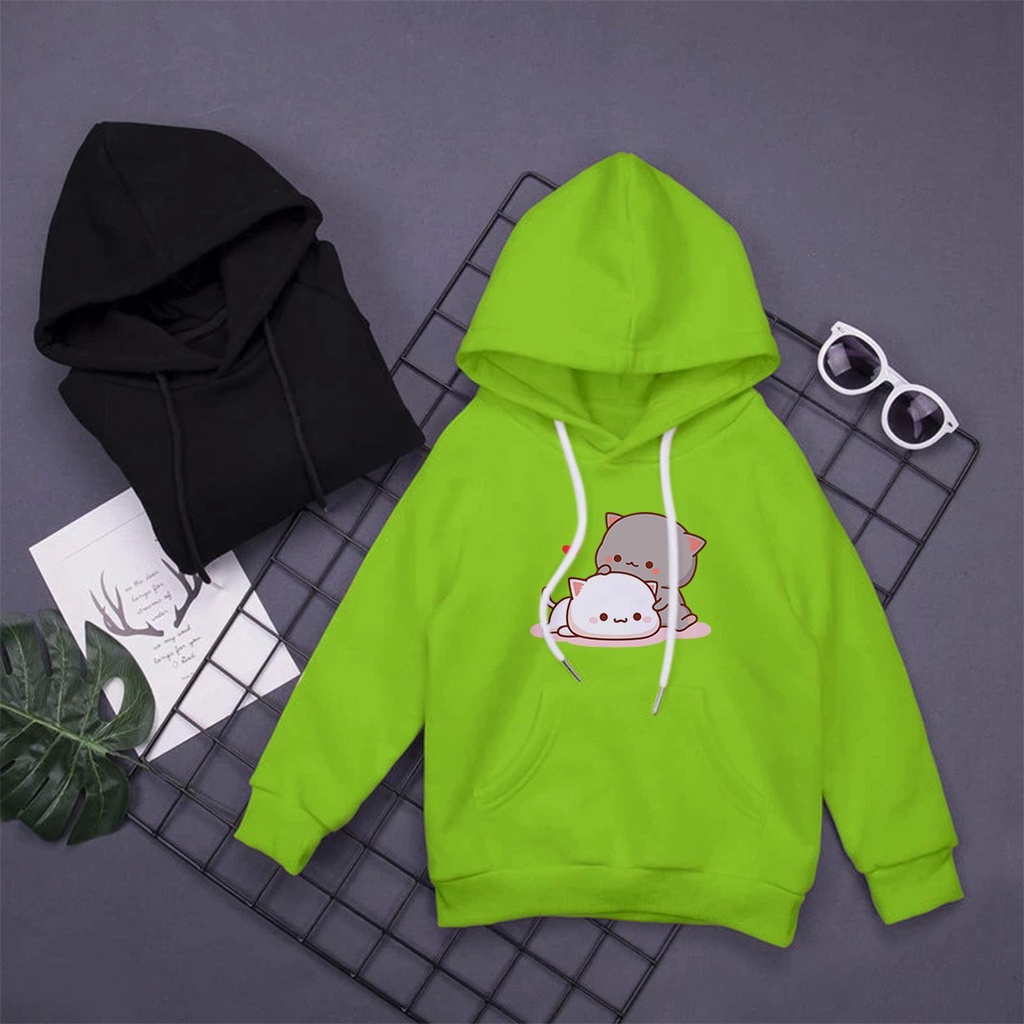 HOODIE ANAK TWIN CAT GREY WHITE - HOODIE ANAK TEBAL TERLARIS