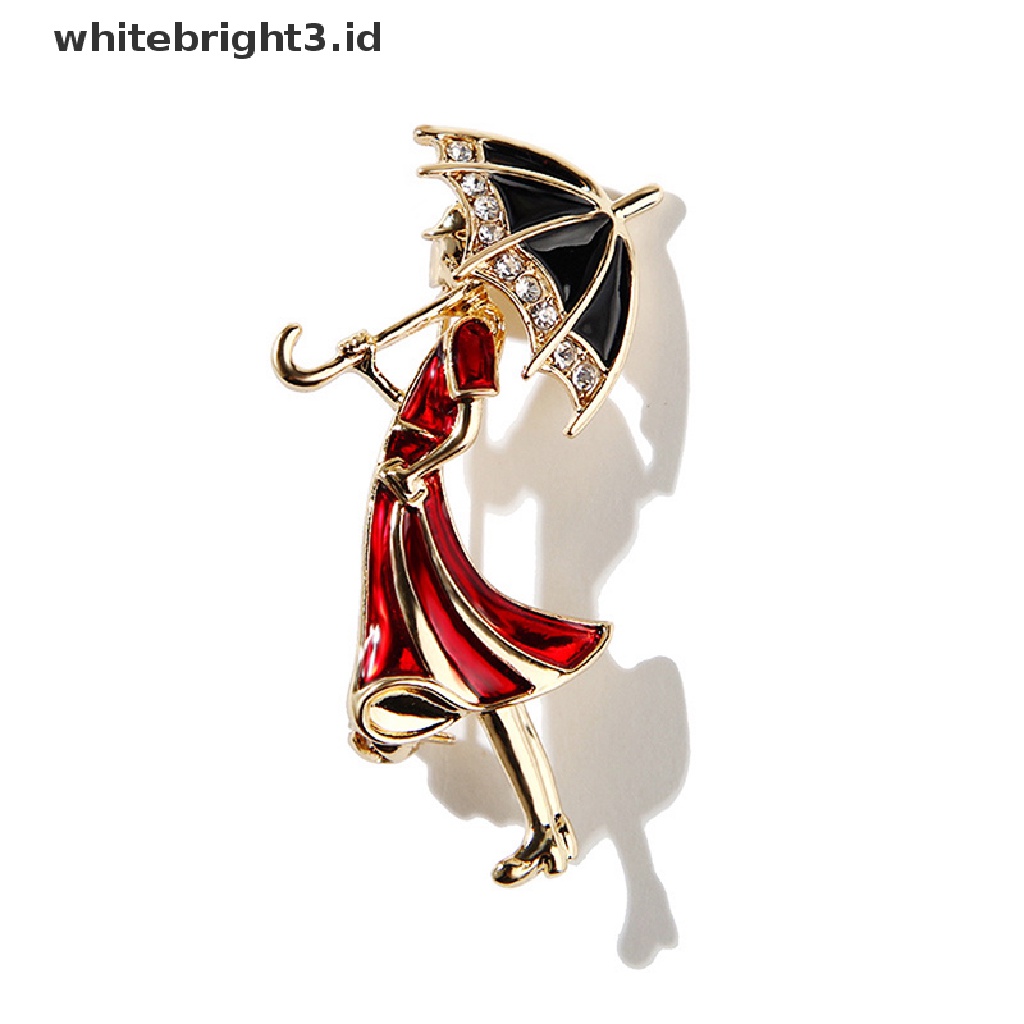 (whitebright3.id) Bros Pin Enamel Desain Payung Hias Kristal Berlian Imitasi Untuk Wanita