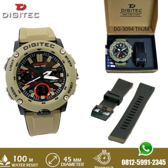 RECOMENDED JAM TANGAN DIGITEC DG 3094 DG3094 DOUBLE TIME TALI RUBBER WARNA KHAKI