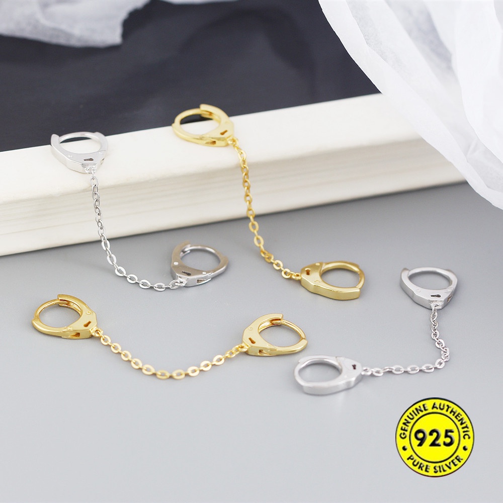 Anting Tindik Telinga Bahan S925 Sterling Silver Model Rantai Gantung Untuk Pria Dan Wanita