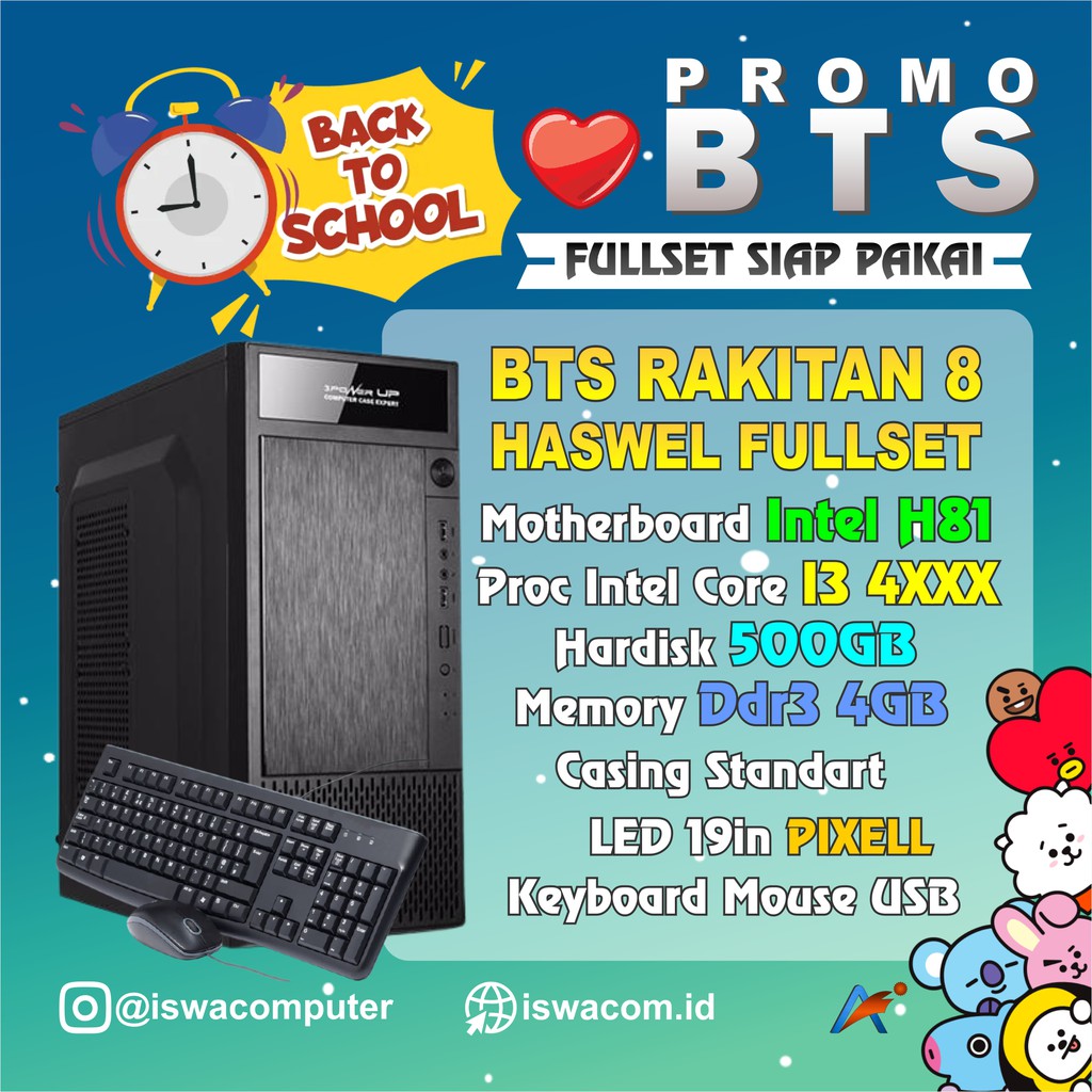 CPU PC Rakitan Office Fullset Intel Core I5 gen4 HDD 500GB – LED Monitor 19in Keyboard Mouse