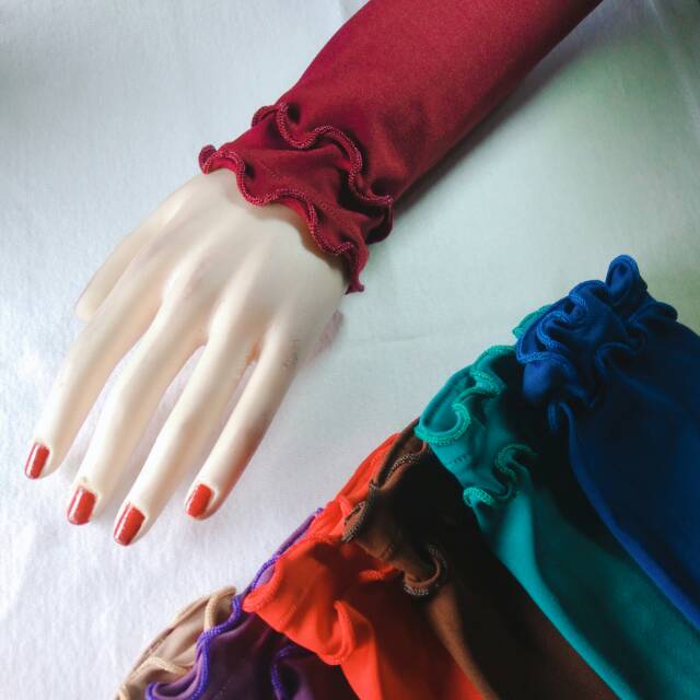 Handsock curly 2 layer senada+combi/handsock jempol /manset tangan wanita /gamis /syari