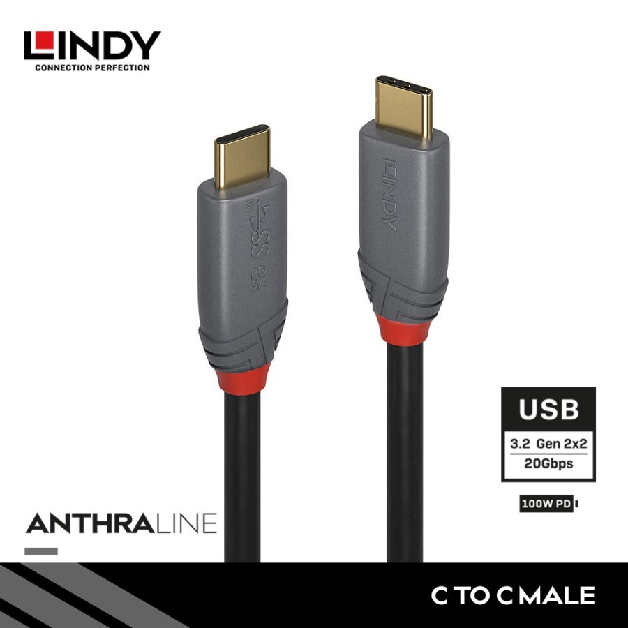 KABEL USB 3.2 LINDY GEN 2X2 USB-C to USB-C, PD 5A ANTHRA 1.5M - 36902A