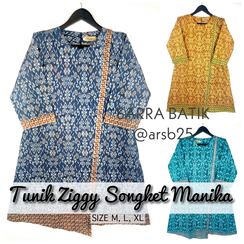 Tunik Ziggy Songket Manika Batik Asimetris Etnik Warna Batik Midi Seragam Kantor Muslim Cantik Kerja