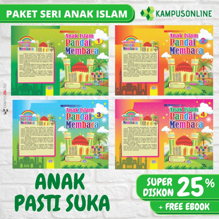 Paket 4 PCS Buku Anak Islam Pandai Membaca Jilid 1 - 4 Untuk PAUD - TK - SD TERMURAH