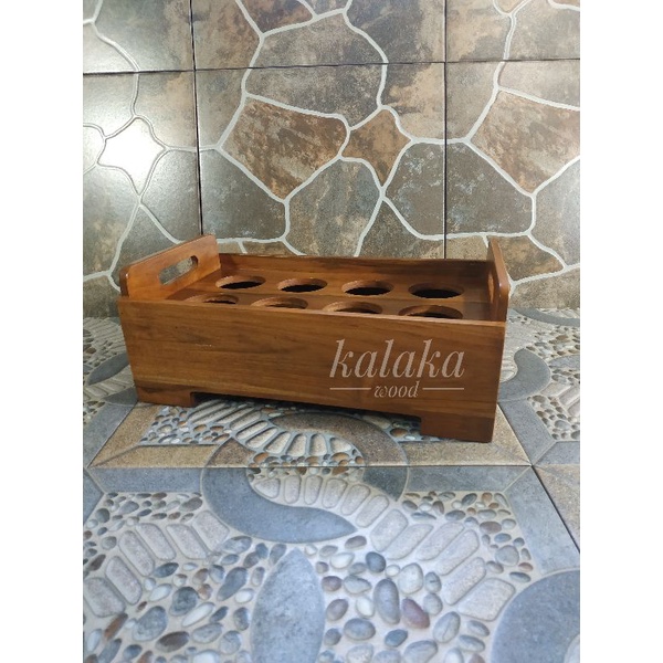 tempat aqua gelas kayu jati | rak minuman gelas | ruang tamu