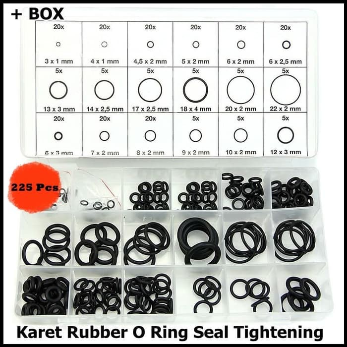 Karet Rubber O Ring Seal Tightening 225 PCS Plus Box Black