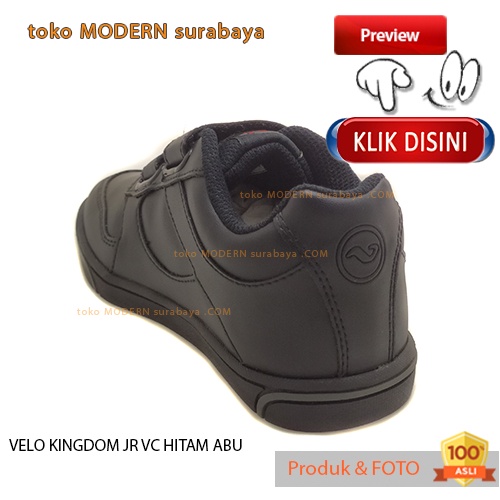 Sepatu anak sekolah sneakers velcro VELO KINGDOM JR VC HITAM ABU