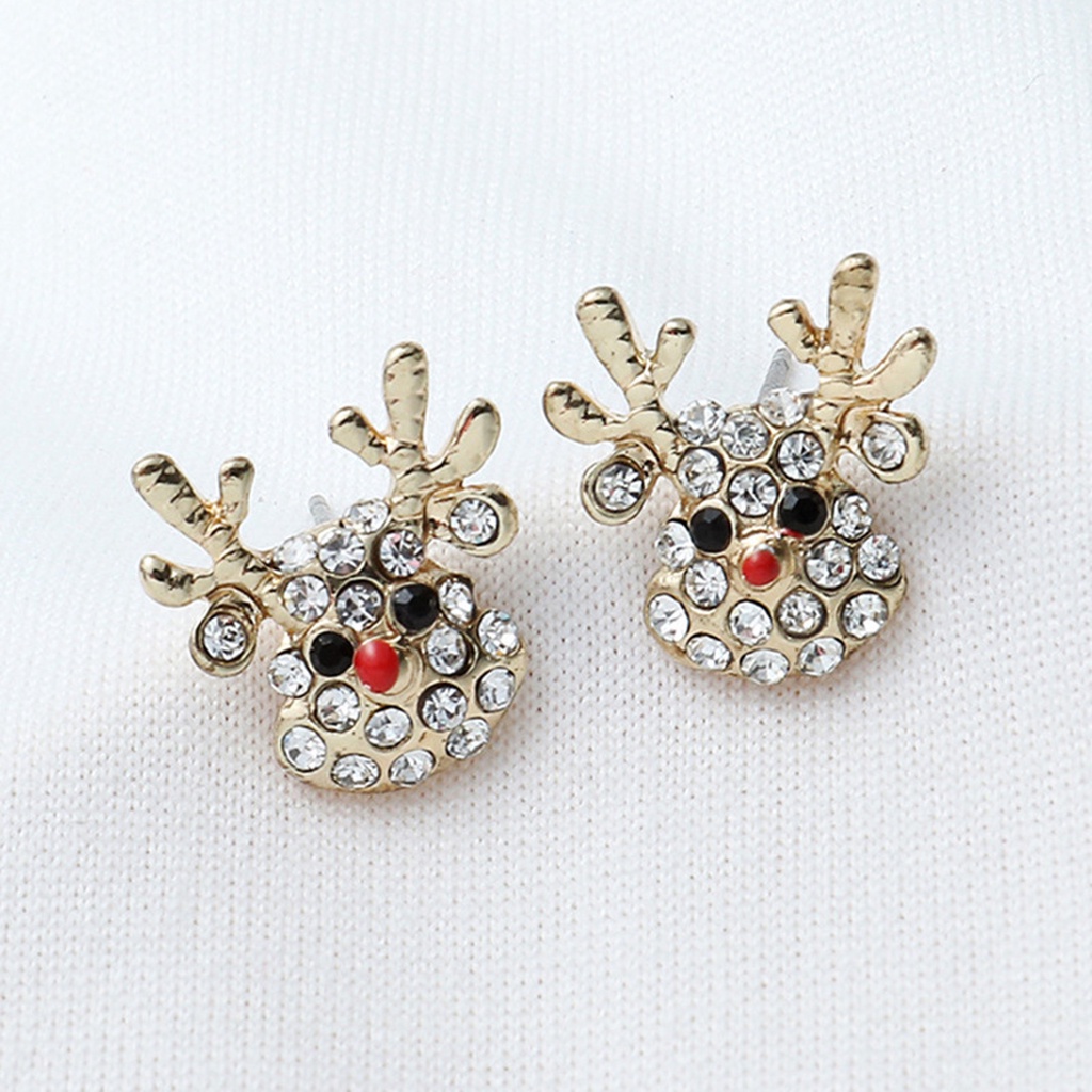 Hu Hu Hu Hu Hu Alat Bantu Pasang Kacamata♡ 1 Pasang Anting Kait Bentuk Topi Rusa Natal Aksen Berlian Imitasi Bahan Alloy Untuk Wanita