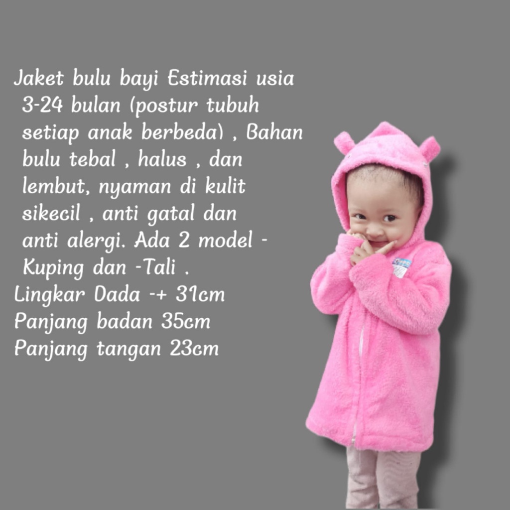 Jaket bulu bayi telinga 3-24 bulan / jaket bulu murah / jaket bulu lembut / jaket bulu tebal / outer bayi / baju hangat bayi