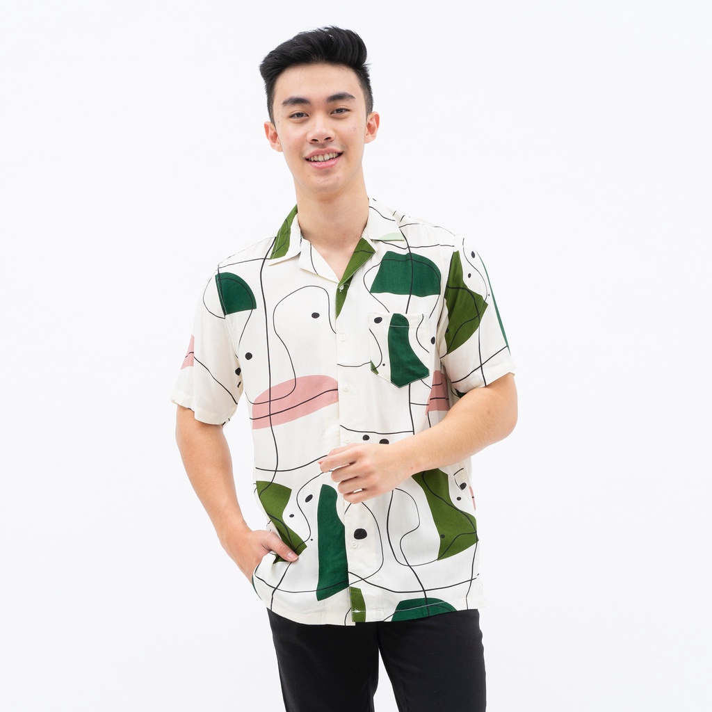 SANVANINA E-1543 Kemeja Hawai Pria Lengan Pendek Slim Fit Bahan Rayon Unisex M-XL | Hayden Print