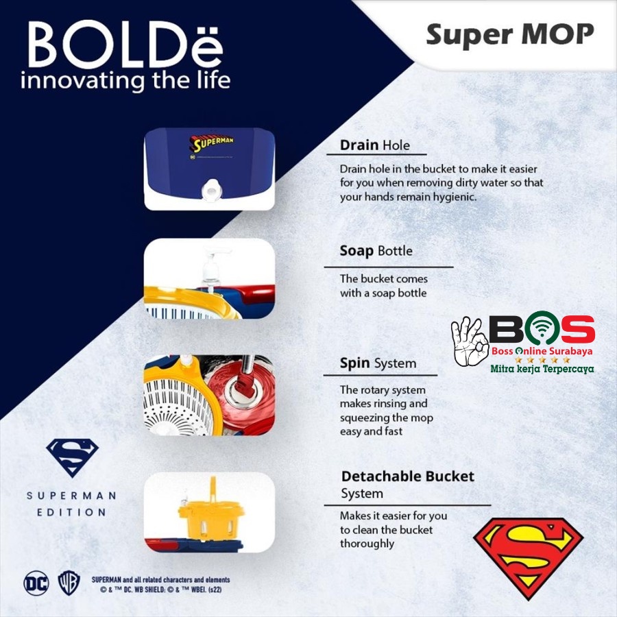 BOLDe Alat Pel Putar Superman Edition Super Mop Pel Lantai 6Liter