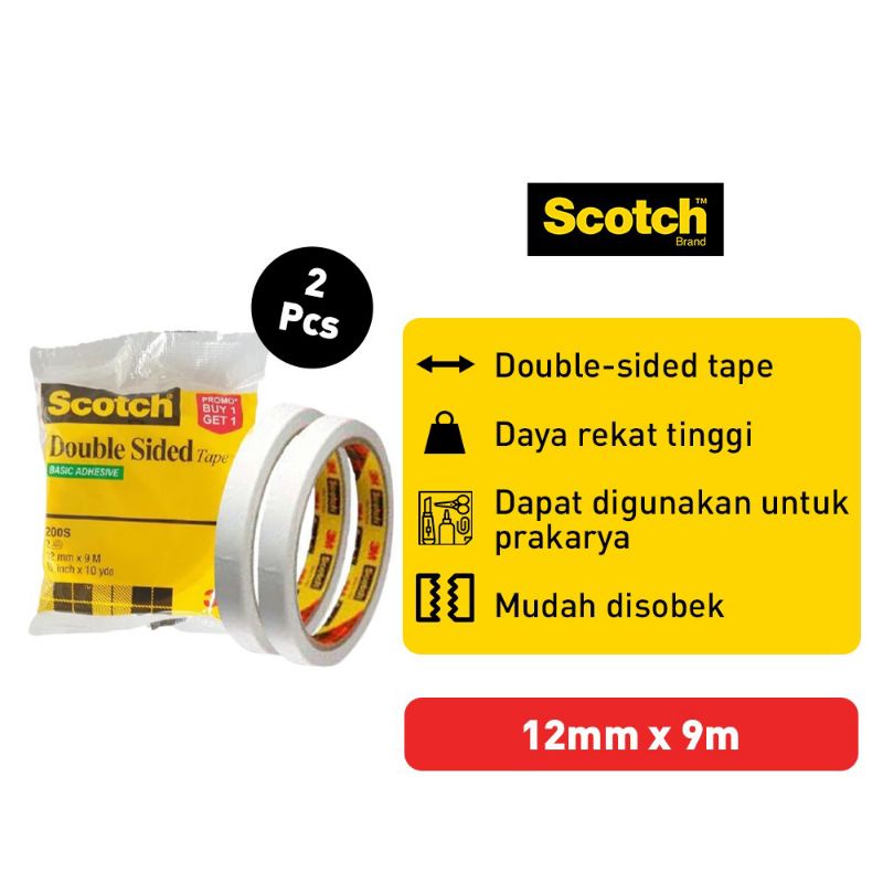 

3M Scotch Double Tape 200S 12mm X 9M / Isolasi Dua Sisi / Tipis / Merekat Kuat