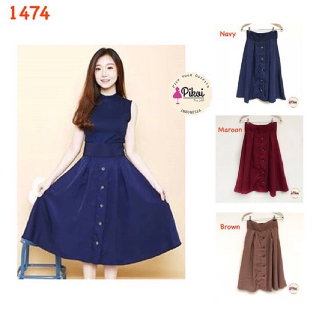 Rok polos wanita murah / rok midi cantik / rok kancing / rok button murah / rok kekinian / rok 1474