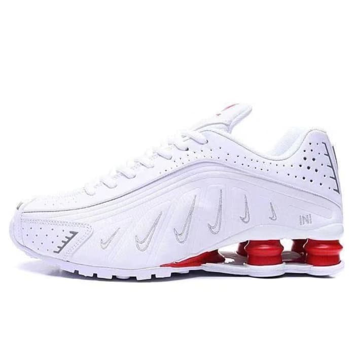 Diskon Murah "Sepatu Nike Shox R4 White Red Premium Original 2" Running kado sneakers premium olahra