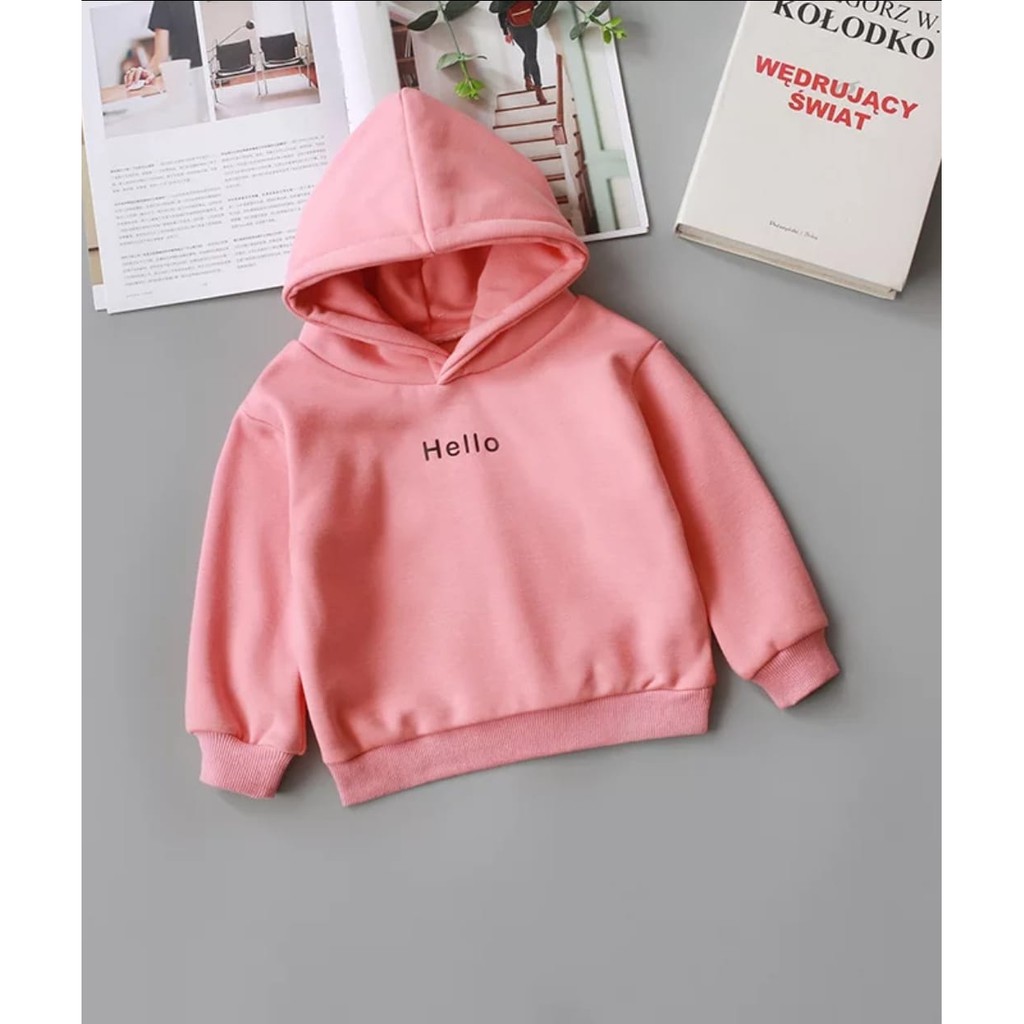 HOODIE ANAK UNISEX HELLO BORDIR TEBAL TERBARU,