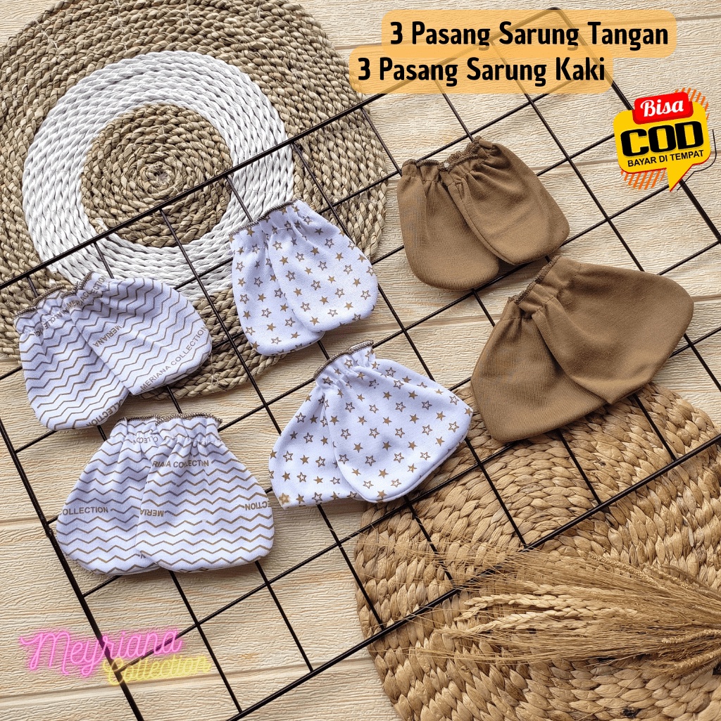 3 PCS Sarung Tangan 3 PCS Sarung Kaki Bayi Baru Lahir Seri Coklat Sartaki Meyriana Collection