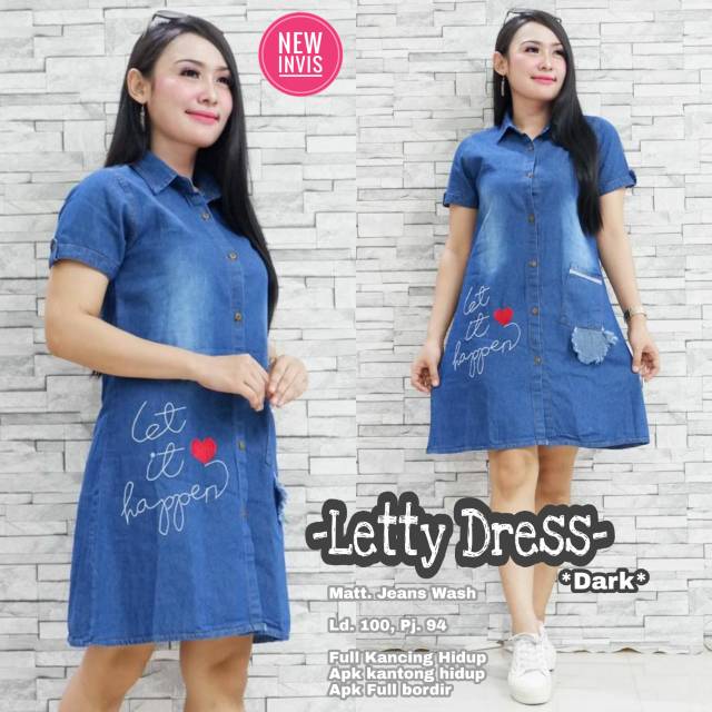 DRESS - DRESS JEANS PENDEK - LETTY DRESS - PAKAIAN WANITA - BAJU WANITA DEWASA