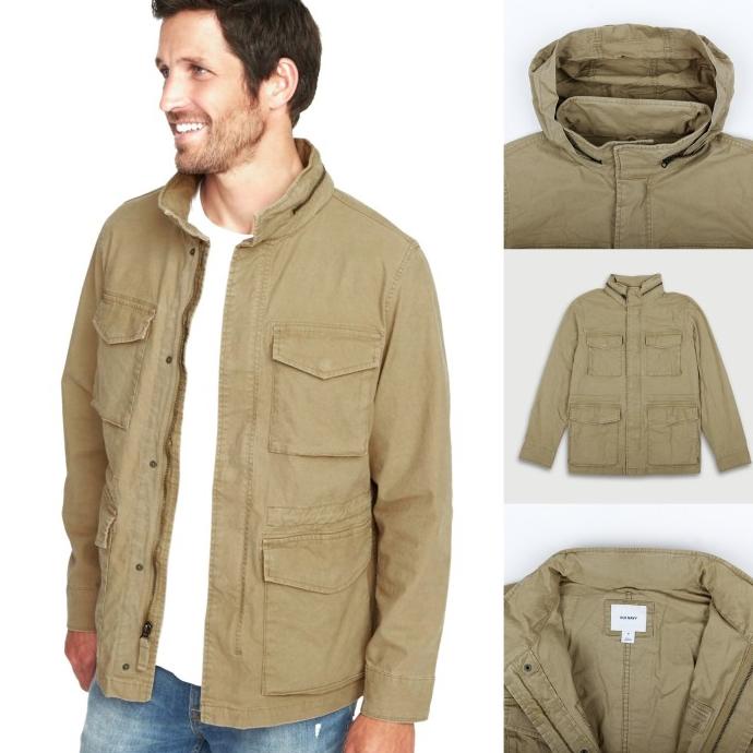 Jaket Parka Old Navy Hidden Hood Canvas Original Jacket Khaki