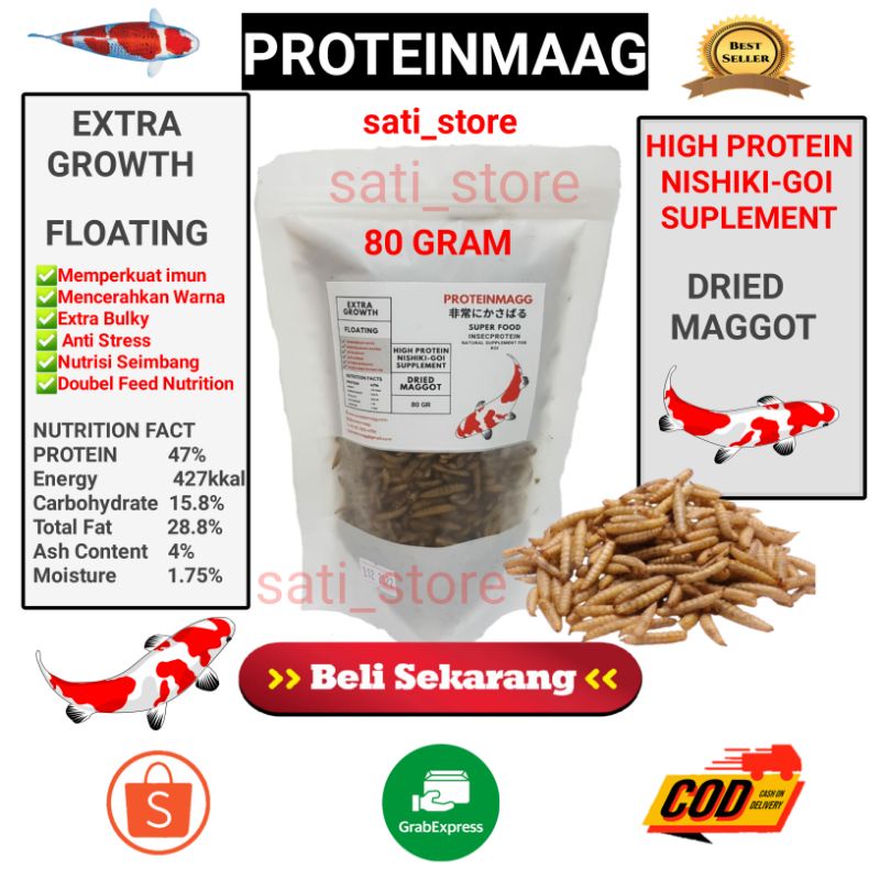 Maggot Kering Merk Proteinmagg Pakan/Makanan Terbaik Koi