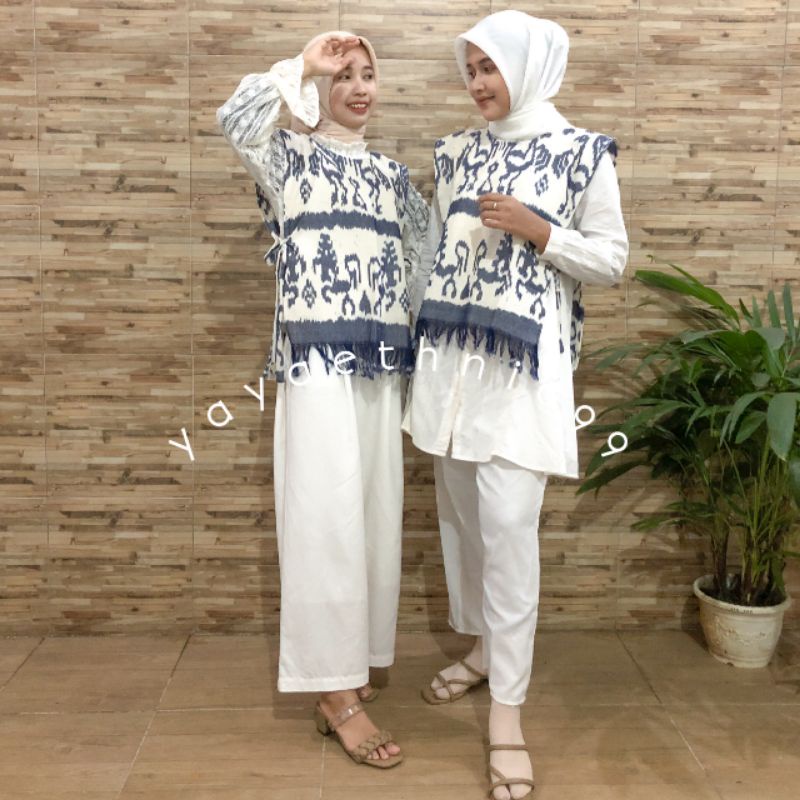 rompi tenun, outer tenun, rompi ethnic tenun ikat, atasan wanita, rompi tenun troso sumbawa original