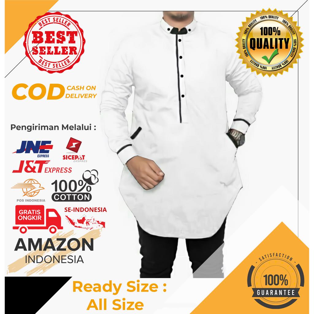 Baju Koko Pria Lengan Panjang Motif Polos Warna Putih Toyobo - Baju Koko Pria Dewasa - Busana Muslim Pria - Baju Lebaran Pria - Koko Pria Dewasa - Muslim Pria - Baju Kokoh - Baju Koko Batik - Koko Batik Pria - Alqorni - Baju Ramadhan - Seragam Hadroh