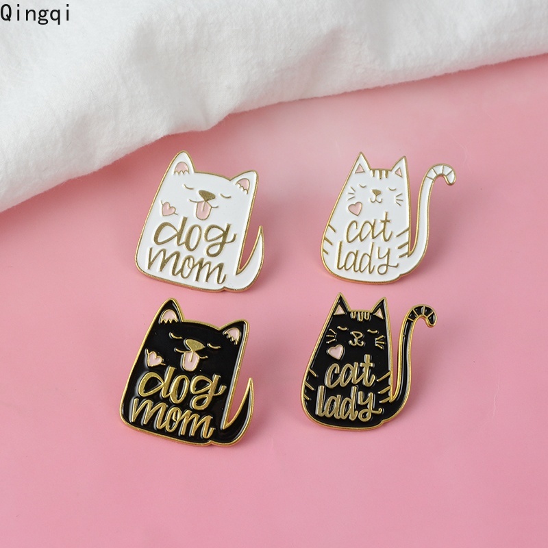 Bros Pin Enamel Desain Kartun Hewan Anjing Mom Cat Lady Bahan Metal Untuk Pria Dan Wanita