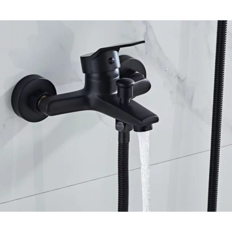 Keran Bathub Shower Kamar Mandi HITAM BLACK - Kran Bathtub Mixer Black Seri Panas Dingin Set Komplit