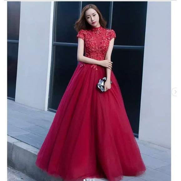 gaun wedding merah cantik elegant/gaun pengantin