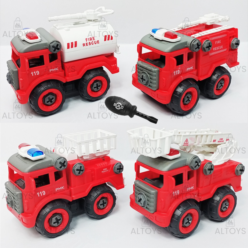 Mainan Edukasi Bongkar Pasang Mobil Pemadam Kebakaran / Mobil PMK / Fire Rescue Set Isi 4pcs