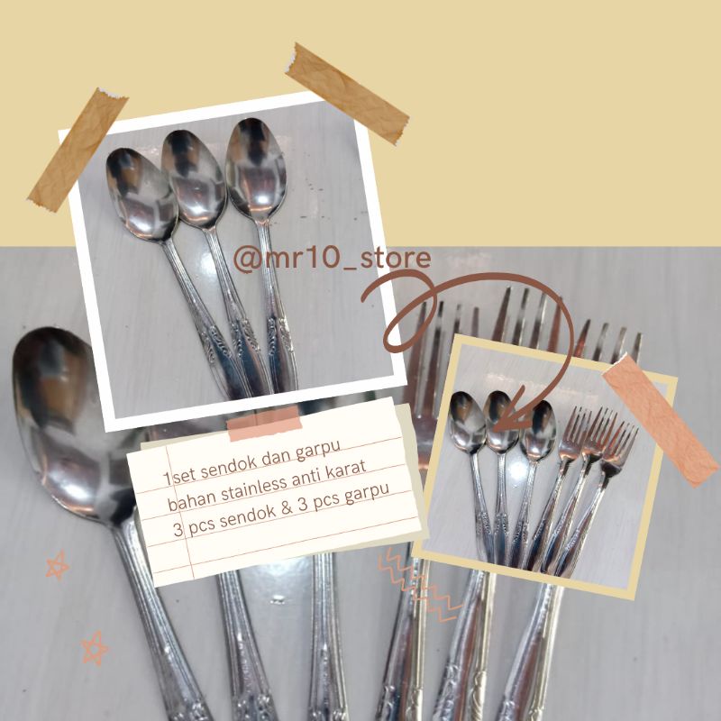 1set 3 pcs sendok makan dan 3 pcs garpu bahan stainless