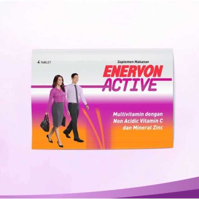 Enervon active mengandung Vitamin C 500mg, vitamin Bkomplek, Zinc (kemasan strip isi 4 tablet)