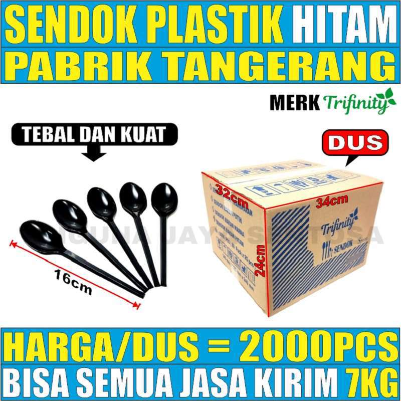 Sendok Makan Plastik Panjang Kuat Tebal Bening / Hitam / Putih Trifinity Per Dus Gjk