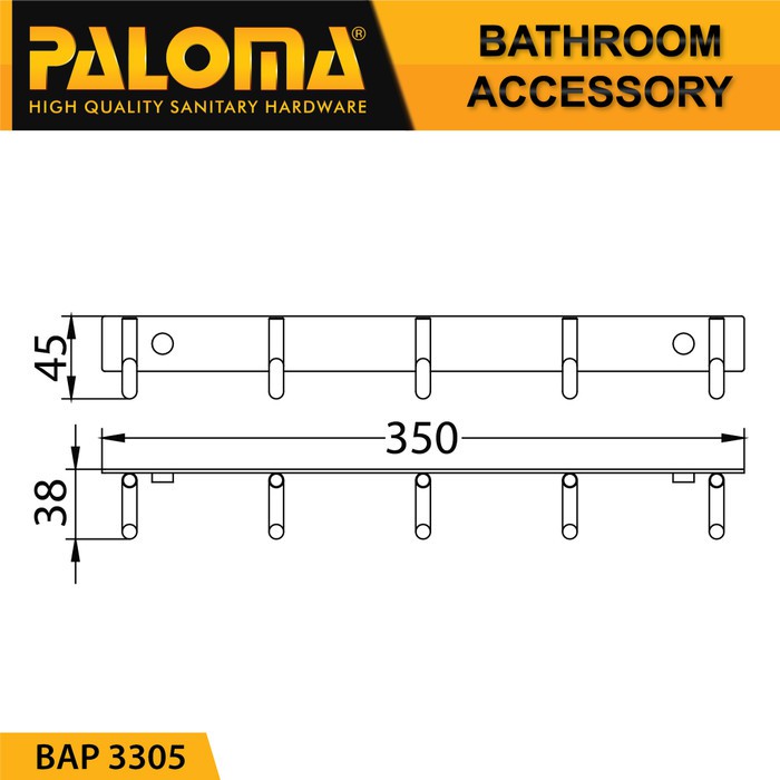 PALOMA BAP 3305 Kapstok Gantungan Baju Handuk Rak Hanger Mandi 5 Kait