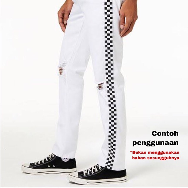 Webbing catur tali kain kotak hitam putih pita checkerboard tali sendal tali celana catur trackpants