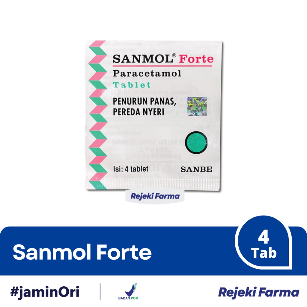Jual Sanmol Forte Paracetamol 1 strip isi 4 tablet - San Mol obat panas