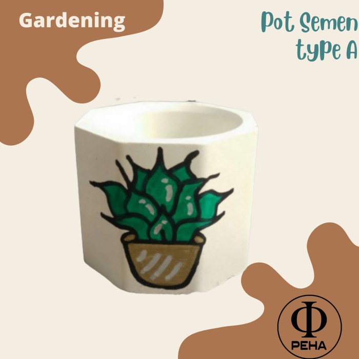 Pot Concrete Karakter - Pot Semen Gambar Kaktus Sukulen Mini Pot Semen