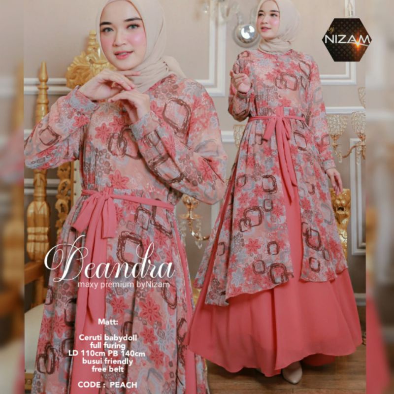 Deandra dress Gamis Maxmara motif Original By Nizam murda zaza Hijab- Gamis Motif Combi Polos