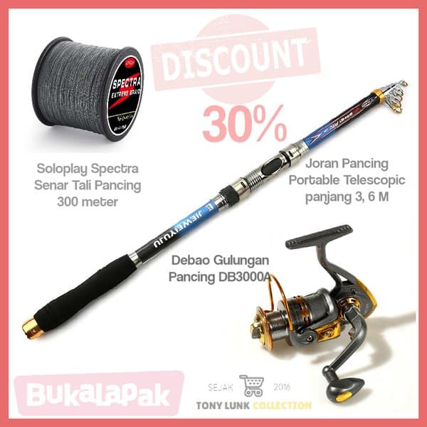 TERBARU TLC PROMO SET PANCING LAUT KEKUATAN 20KG JORAN 310 REEL DEBAO