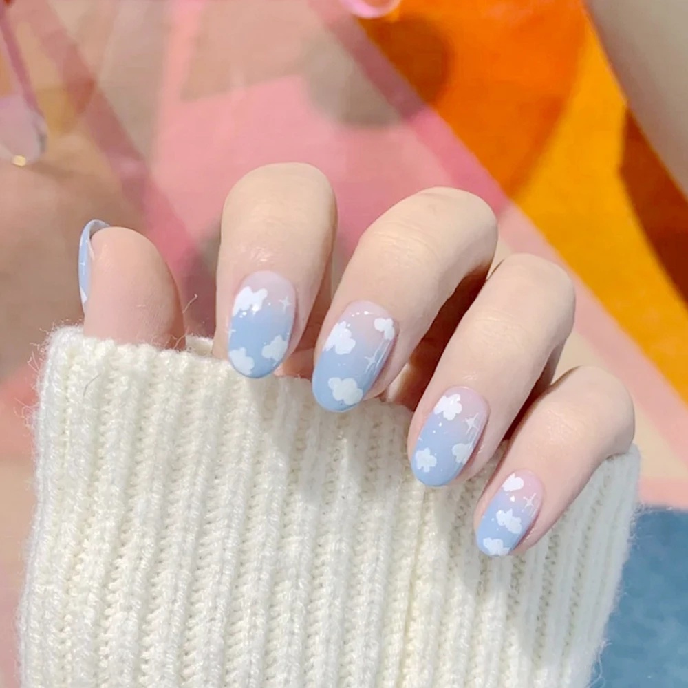 Stiker Kuku 3D Motif Awan Bintang Dengan Perekat Untuk Nail Art
