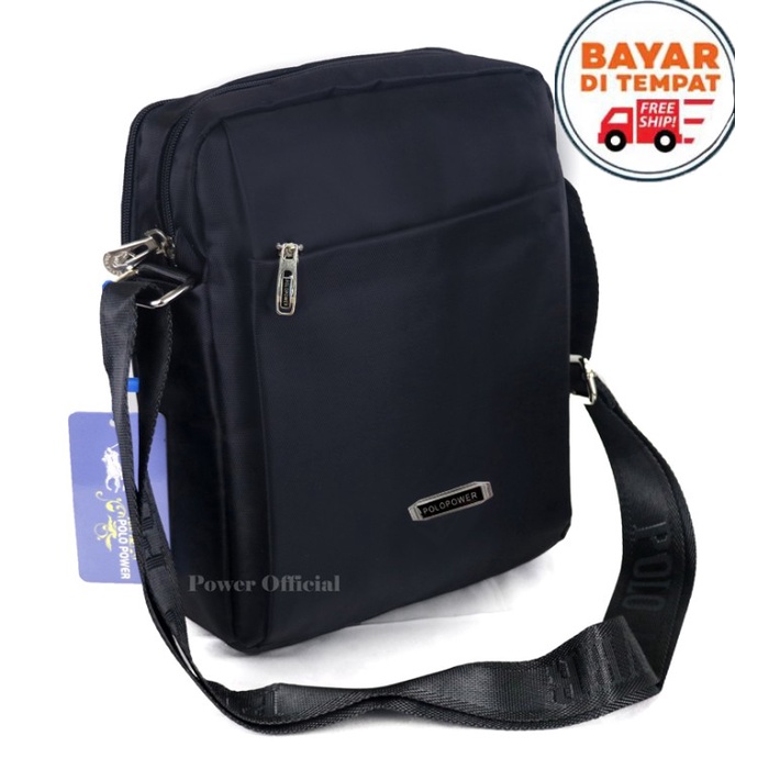 [MURAH] [COD] Polo Power 012M Tas Slempang Pria Sling bag Import Tas Polo Original - Hitam, L