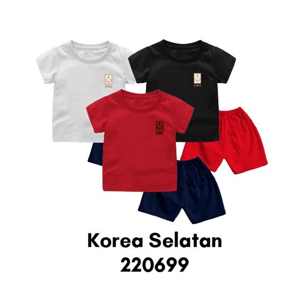 Setelan Bayi &amp; Anak World Cup 2022 Series KOREA/QATAR/KAMERUN/ARAB Usia 6 Bulan-8 Tahun Bahan Katun Premium GRATIS Nama dan No Punggung