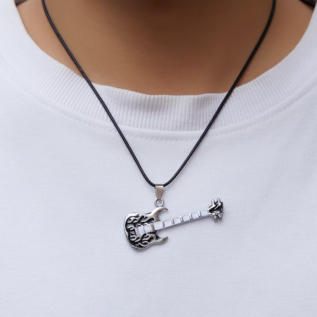 Kalung Liontin Gitar Biola Bahan stainless steel Gaya hip hop punk Untuk Pria Dan Wanita